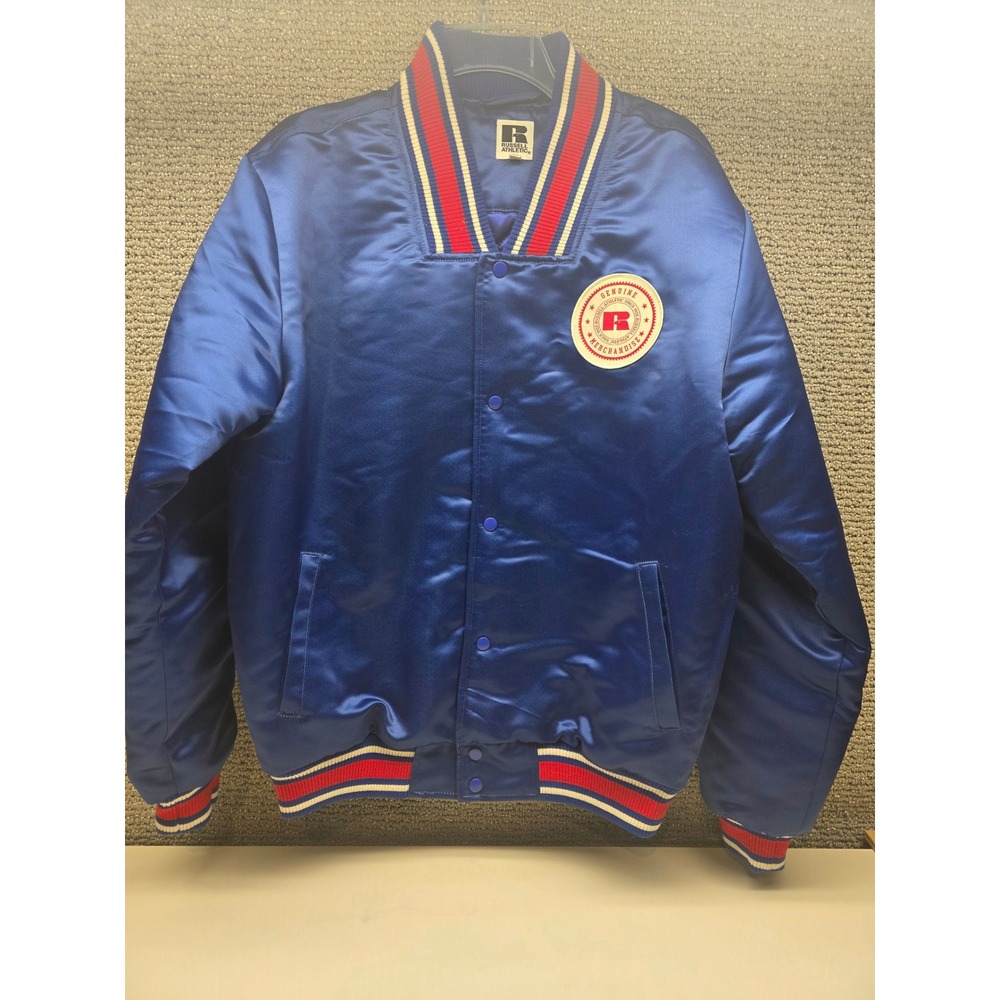 Russell Athletic Mens Blue‎ Satin Varsity Bomber Jacket Embroidered Logo Medium